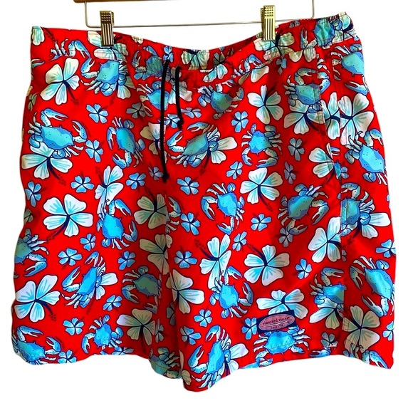 VINYARD VINES MEN’S SWIM SHORTS Floral Red Large Like New Drawstring Waistband - Picture 11 of 14
